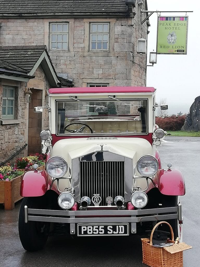 Imperial Viscount Landaulette wedding car with maroon trim